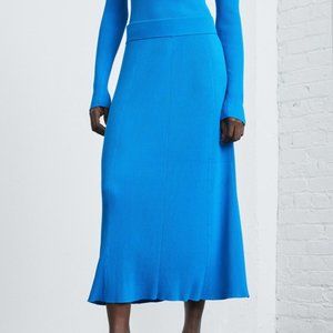 NEW Everlane Ribbed Knit Midi Skirt Brilliant Blue Size L